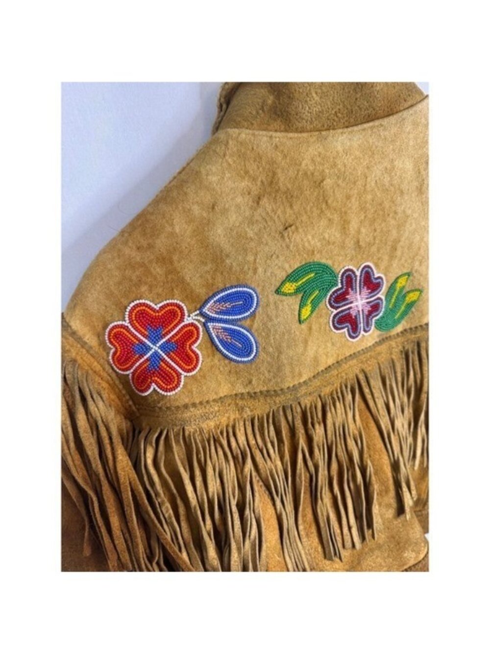 Vintage Buckskin Western Beaded Fringe Jacket Leather Floral Native Crop Women S - Picture 8 of 16